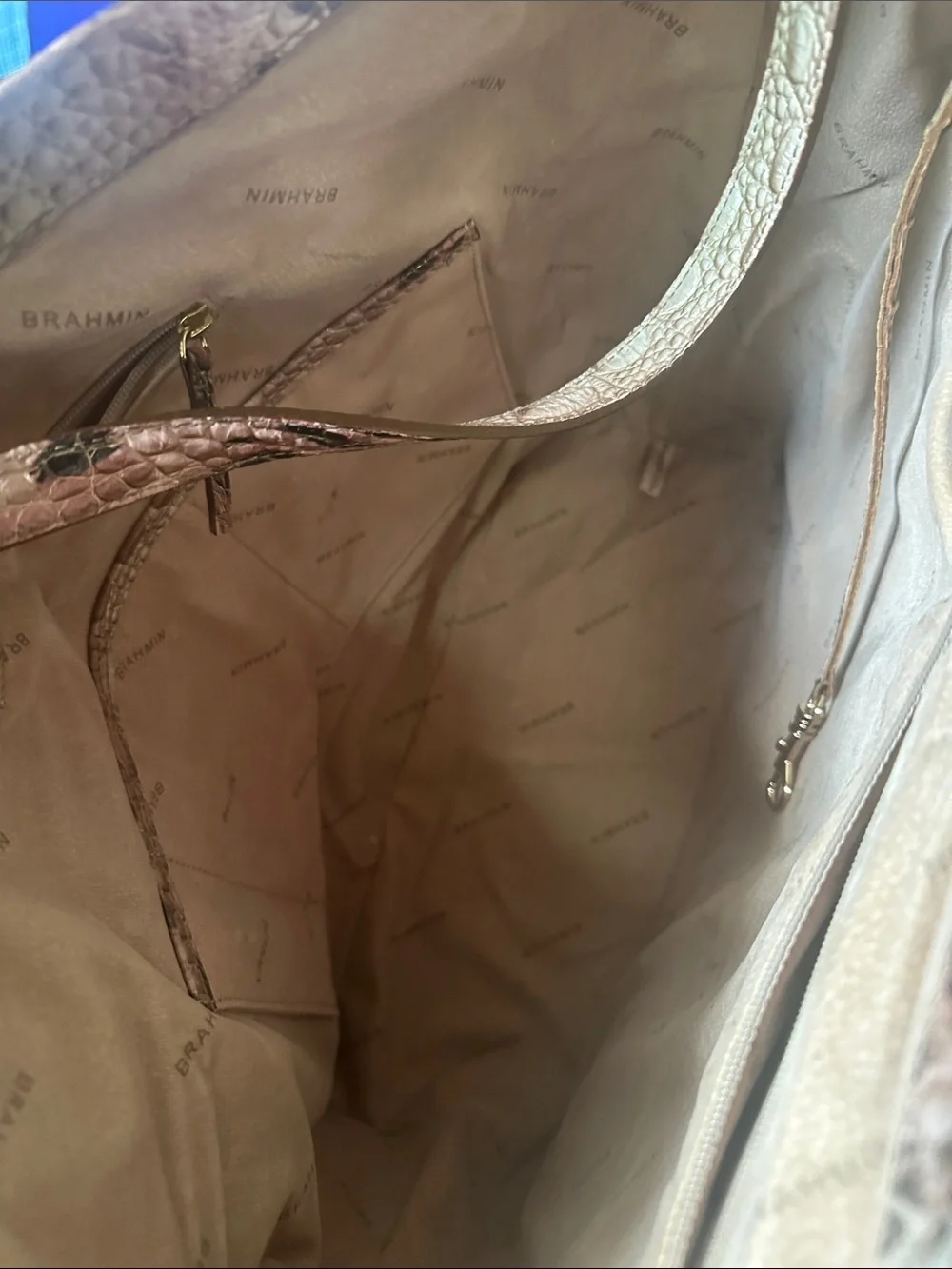 Brahmin Croc-Embossed Tote with Matching Wristlet - Taupe Pink